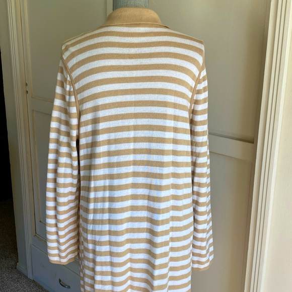 CHICO's TAN & WHITE STRIPE REVERSIBLE OPEN FRONT DUSTER CARDIGAN SIZE L 🌟EUC🌟 - Picture 5 of 15